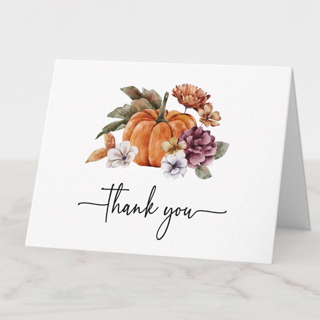 Carte De Remerciements Remerciements pour la fête de douche nuptiale d'au (Elegant Watercolor Fall Bridal Shower Thank You Card by Painted Paperie
)