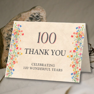 Carte De Remerciements Remerciements pour les 100 ans de fleurs – Élégant