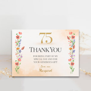 Carte De Remerciements Remerciements pour les 75 ans de Soft Wildflower
