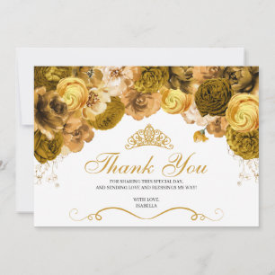 Carte De Remerciements Remerciements pour Quinceanera Floral Doré