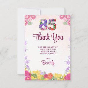 Carte De Remerciements Remerciements pour un 85e anniversaire floral élég
