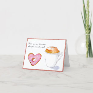 Carte De Remerciements Remercier l'aidant Aquarelle Beignet et café