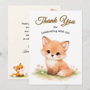 Carte De Remerciements Renard Bébé Pastel Mignon Shower de Bébé Bois