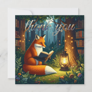 Carte De Remerciements Renard dans une bibliothèque de forêt magique