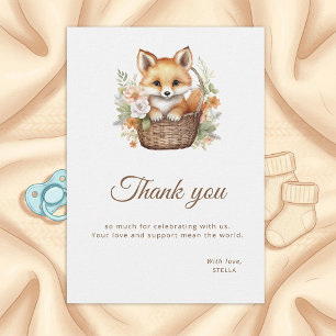 Carte De Remerciements Renard de la forêt à l'aquarelle Fleurs plates