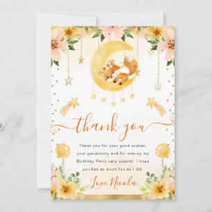 Carte De Remerciements Renard floral mignon aquarelle sur lune anniversai