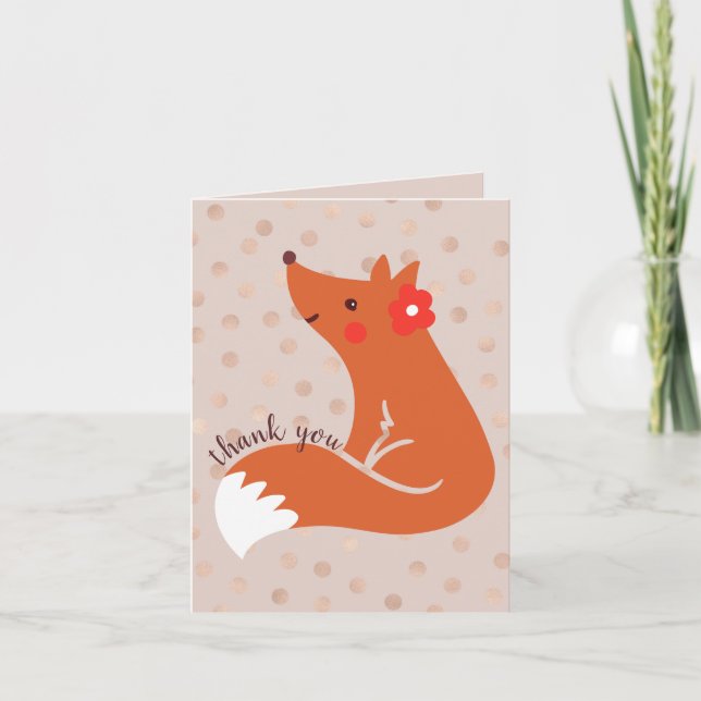 Carte De Remerciements Renard mignon Avec Fleur "Merci" (Devant)