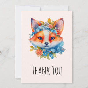 Carte De Remerciements Renard orange mignon avec couronne florale