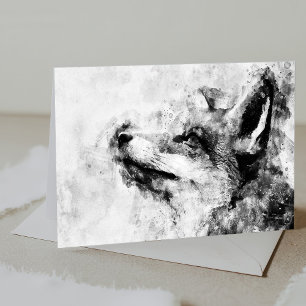 Carte De Remerciements Renard roux noir et blanc aquarelle 01