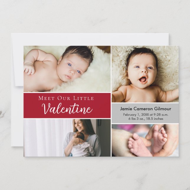 Carte De Remerciements Rencontrez notre petit Valentine Baby Photo Collag (Devant)