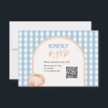 Carte De Remerciements Réponse au 1er anniversaire Boho Blue Gingham Citr<br><div class="desc">Carte de réponse au 1er anniversaire Boho Blue Gingham Citrouille</div>