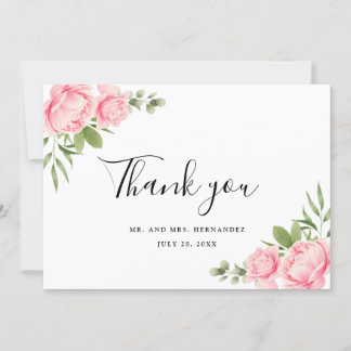 Carte De Remerciements Ressort d'aquarelle florale / mariage rose d'été
