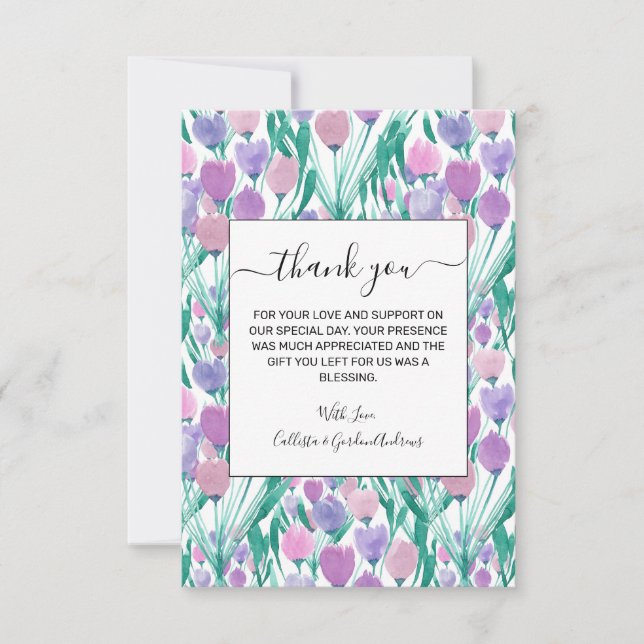 Carte De Remerciements Ressort rose pourpre Tulipe Floral Aquarelle (Devant)