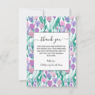 Carte De Remerciements Ressort rose pourpre Tulipe Floral Aquarelle