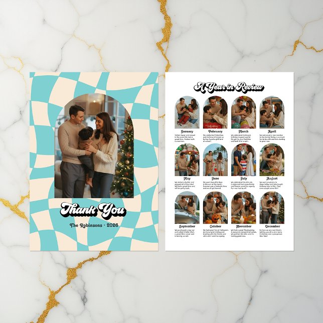 Carte De Remerciements Retro "Année en revue" Fête (Retro "Year in Review" Holiday Thank You Card)