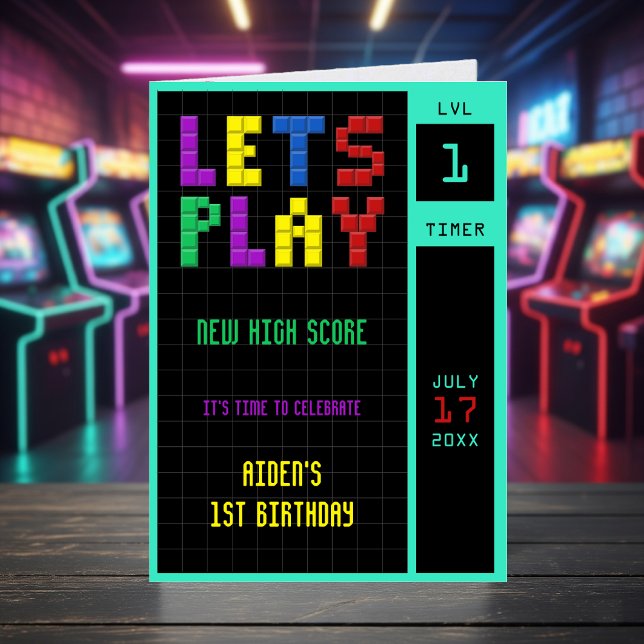 Carte De Remerciements Retro Arcade Game Kids 1er anniversaire (Retro Arcade Game Kids 1st Birthday Thank You Card
)