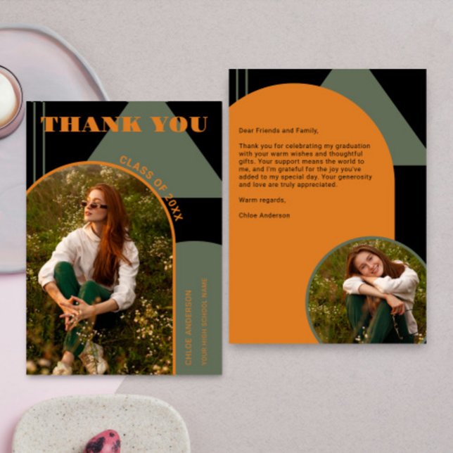 Carte De Remerciements Retro Arch Green & Orange 2 Diplôme Photo (Créateur téléchargé)