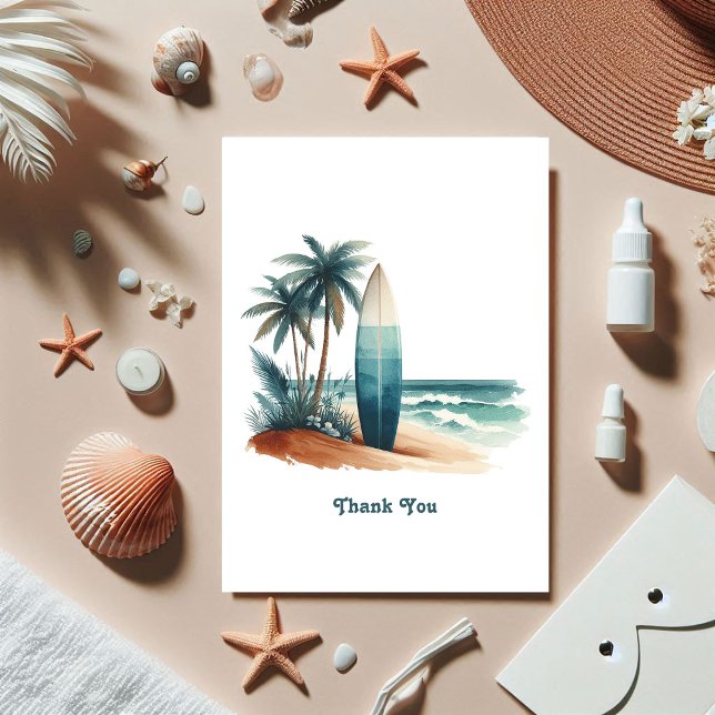 Carte De Remerciements Retro Beach Club Surfboard Coastal (Retro Beach Club Surfboard Coastal Thank You Card)