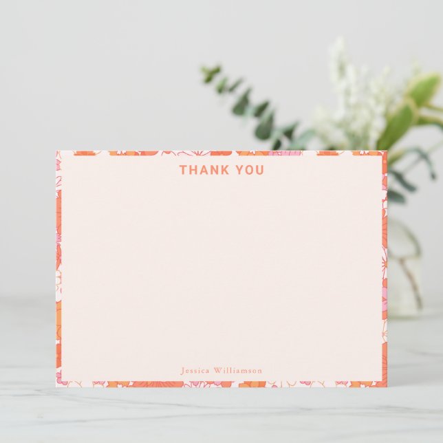 Carte De Remerciements Retro Boho Pink Orange Floral Cute Baby Shower (Debout devant)