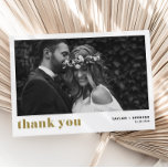 Carte De Remerciements Retro Bold Typographie Gold Photo Mariage<br><div class="desc">Retro Bold Typographie or Mariage photo Carte de remerciements | carte de remerciements photo personnalisable avec typographie or rétro audacieuse. Ce carte de remerciements sera parfait pour une variété d'événements tels que les mariages et les diplômes. Personnalisez en ajoutant vos photos horizontales préférées. Disponible sous forme de carte à plat...</div>