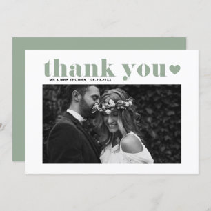 Carte De Remerciements Retro Bold Typographie Sage Green Photo Mariage