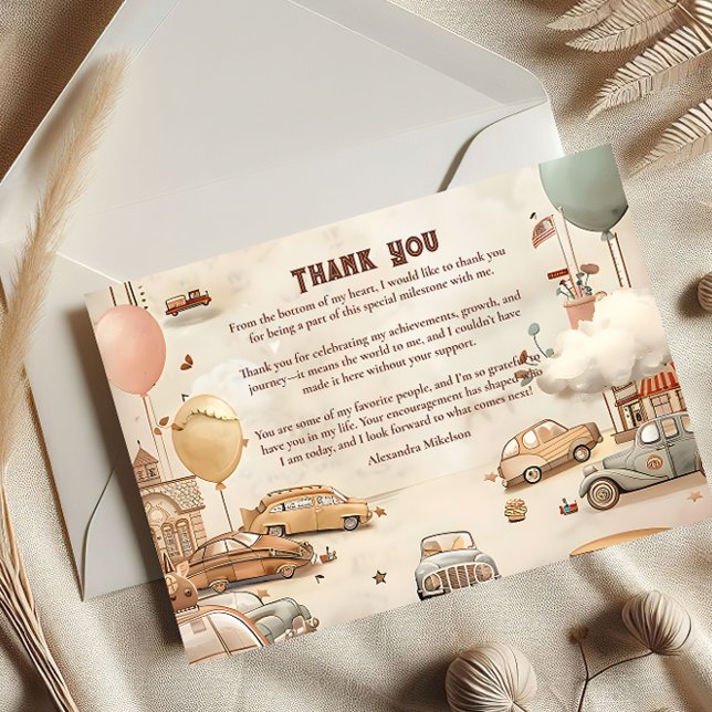 Carte De Remerciements Retro Car Themed Kids Birthday (Créateur téléchargé)