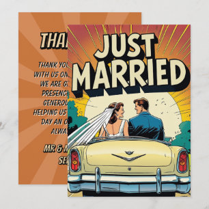 Carte De Remerciements Retro Comic Book Just Married Mariage
