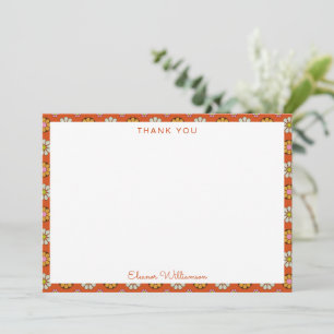 Carte De Remerciements Rétro Fleurs Années 60 Orange Rose Mariage Sur Mes