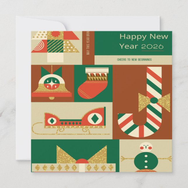 Carte De Remerciements Retro Geometric Christmas Greeting Card – Festive. (Devant)
