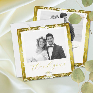 Carte De Remerciements Retro Gold Green Mariage damassé