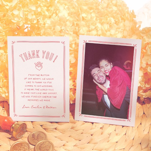 Carte De Remerciements Retro Hand Drawn Cupid Modern Photo Wedding (Créateur téléchargé)