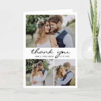 Carte De Remerciements Retro Heart Script 4 Photo Collage Mariage