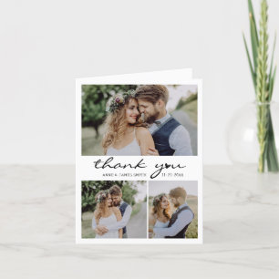 Carte De Remerciements Retro Heart Script 4 Photo Collage Mariage
