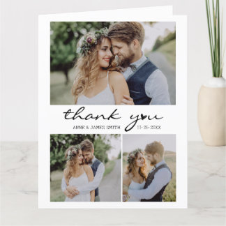 Carte De Remerciements Retro Heart Script 4 Photo Collage Mariage