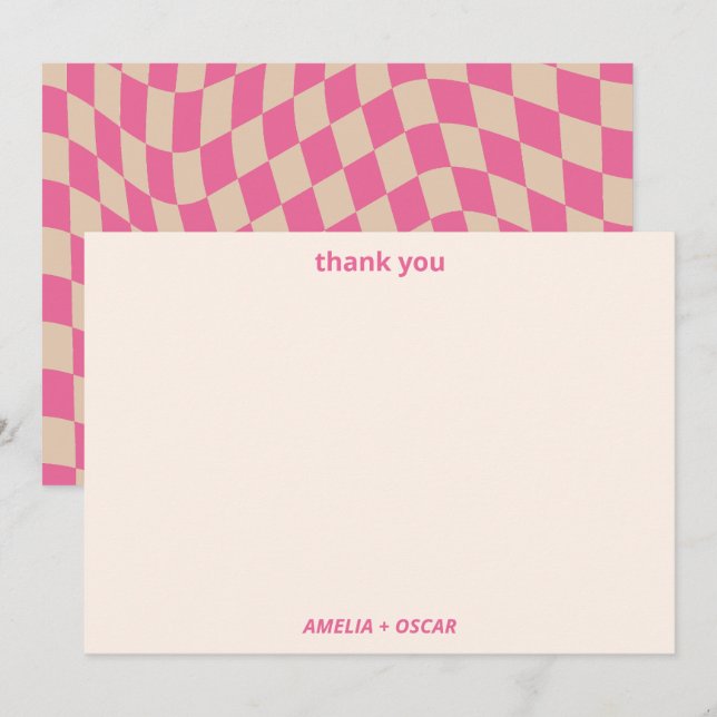 Carte De Remerciements Retro Hot Pink Abstract Checkerboard Baby Shower (Devant / Derrière)