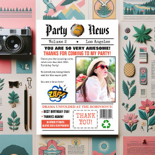 Carte De Remerciements Retro Journal fête d'anniversaire Photo