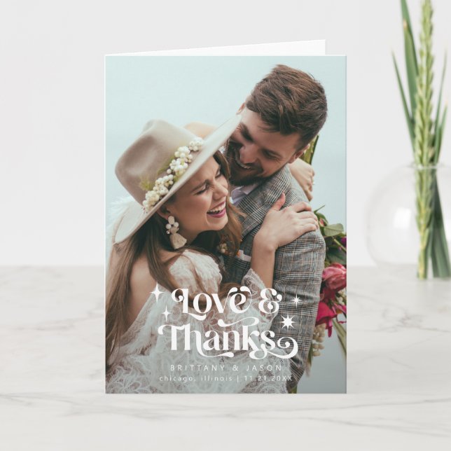 Carte De Remerciements Retro Love and Thanks Overlay Text Mariage (Devant)