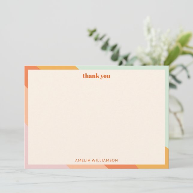 Carte De Remerciements Retro Mint Orange Stripes Personnalisé Baby shower (Debout devant)