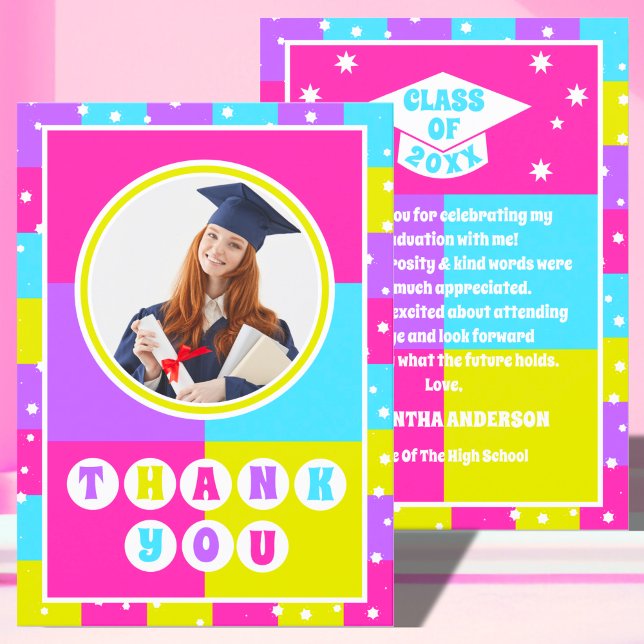 Carte De Remerciements Retro Neon - Diplôme photo (Créateur téléchargé)
