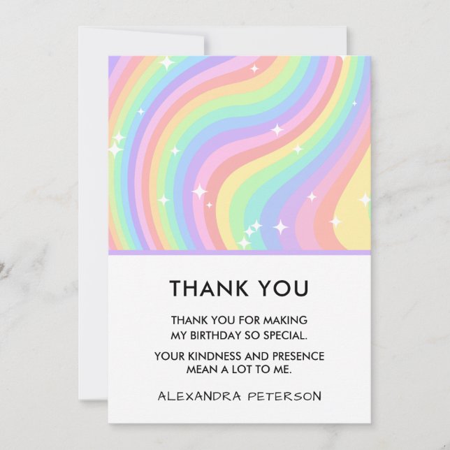 Carte De Remerciements Retro Pastel Rainbow 6th Birthday Stars (Devant)