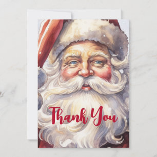 Carte De Remerciements Retro Père Noël dans un chapeau rouge de Noël