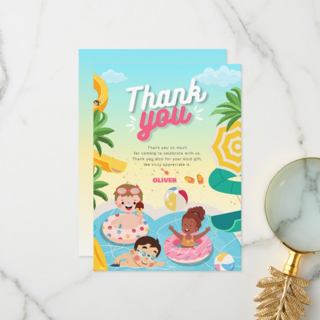 Carte De Remerciements Retro plongeon dans cinq 5e anniversaire (Devant/Arrière en situation)