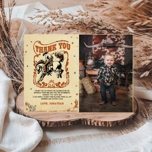 Carte De Remerciements Retro Rodeo Western Cowboy Photo d'anniversaire