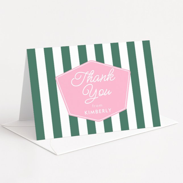 Carte De Remerciements Retro Rose Et Vert Palm Beach Baby Shower (Retro Pink And Green 1950s glamour vacation folding thank you card mockup)