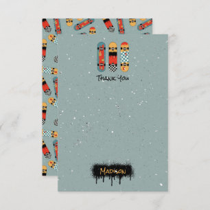 Carte De Remerciements Retro Skateboard Blue Cool Nom personnalisé Enfant