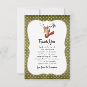 Carte De Remerciements Retro Vintage Renne Noël Baby Shower