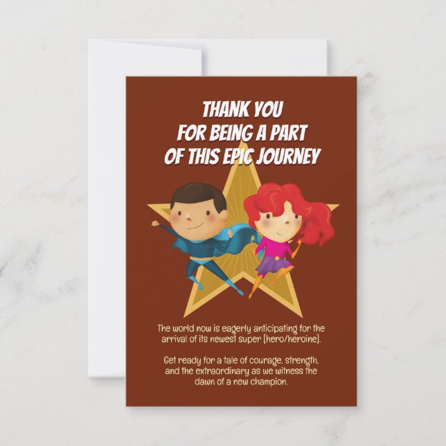 Carte De Remerciements Reveillez le genre Superhero mignon bleu rose roug (Devant)