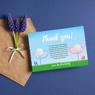 Carte De Remerciements Révélation du sexe du bébé avec un thème de golf :