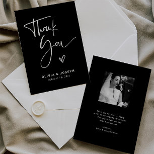 Carte De Remerciements Revêtement noir moderne   Mariage photo