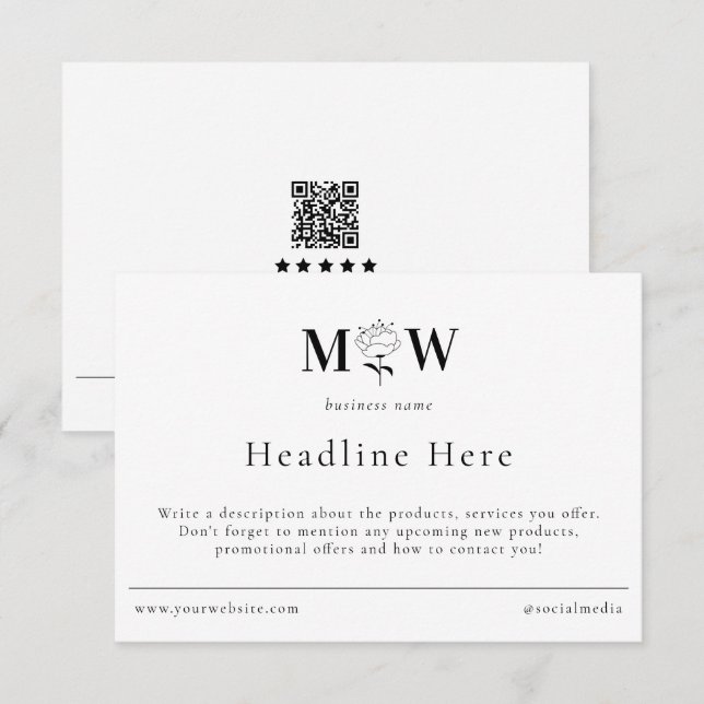 Carte De Remerciements Review Thank Packaging Insert Floral Monogram Info (Devant / Derrière)